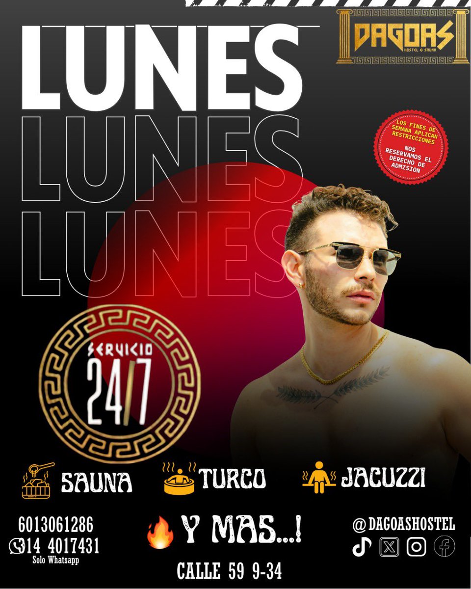 🌞 LUNES CON ACTITUD DAGOAS 😎
¿Quién dijo que los lunes son aburridos?

🔥 Empieza la semana como un dios en nuestras instalaciones de lujo

💣 Servicio 24/7

¿Pases de cortesías? ⁣⁣⁣
⁣⁣⁣⁣
✅DEBES SEGUIRNOS  y dar 💙+ 🔁 (retweet) a este tweet y TODOS nuestros posts