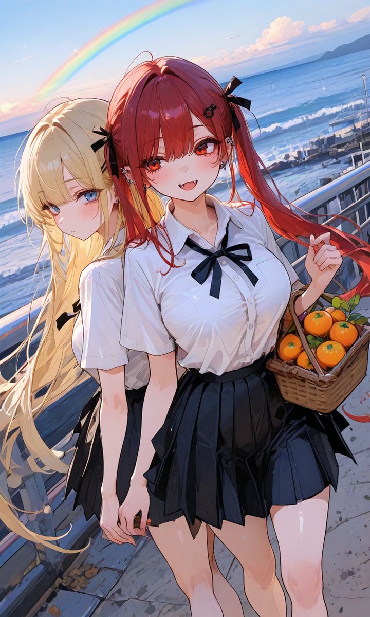 #AIカラーフルーツパーティ ＃AIイラスト
【オレンジ色　虹色 or 柑橘系🧡📷 】