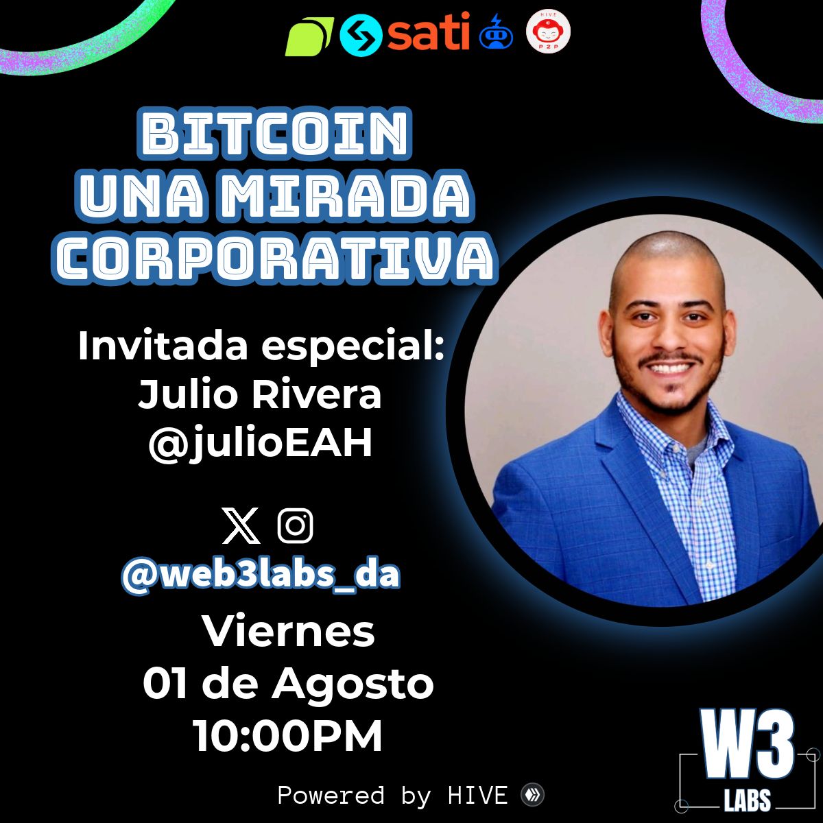 Web3 Labs ♦️🦁 (@web3labs_da) on Twitter photo Este viernes nos acompaña <a href="/JulioEAH/">Julio Point One Guy</a> para hablar de #Bitcoin desde una mirada contable y corporativa.
Hora: 10 pm hora Venezuela 🇻🇪
Fecha: 1 de Agosto
📍 TELEGRAM
t.me/web3labscomuni…
¡Habrá POAP de asistencia! 🤓
#web3labs #hive Este viernes nos acompaña <a href="/JulioEAH/">Julio Point One Guy</a> para hablar de #Bitcoin desde una mirada contable y corporativa.
Hora: 10 pm hora Venezuela 🇻🇪
Fecha: 1 de Agosto
📍 TELEGRAM
t.me/web3labscomuni…
¡Habrá POAP de asistencia! 🤓
#web3labs #hive