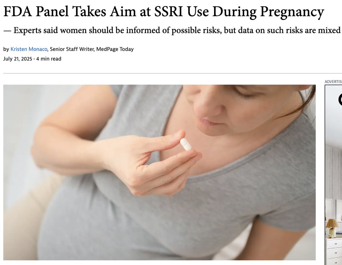 DrGlorioso's tweet image. I have been warning women about SSRIs and pregnancy since I started grad school more than 20 years ago. I'm glad this is finally getting some press with the FDA meeting this week.
SSRIs (and other psychiatric medications like Depakote) may increase the risk of depression,…