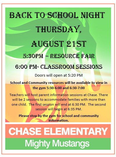 chasebcps's tweet image. Save the date!  Back to School Night!