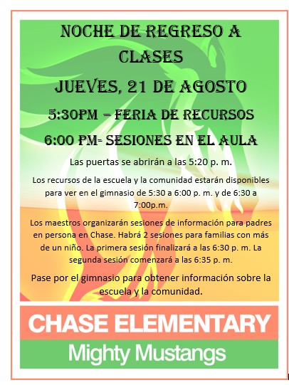 chasebcps's tweet image. Save the date!  Back to School Night!