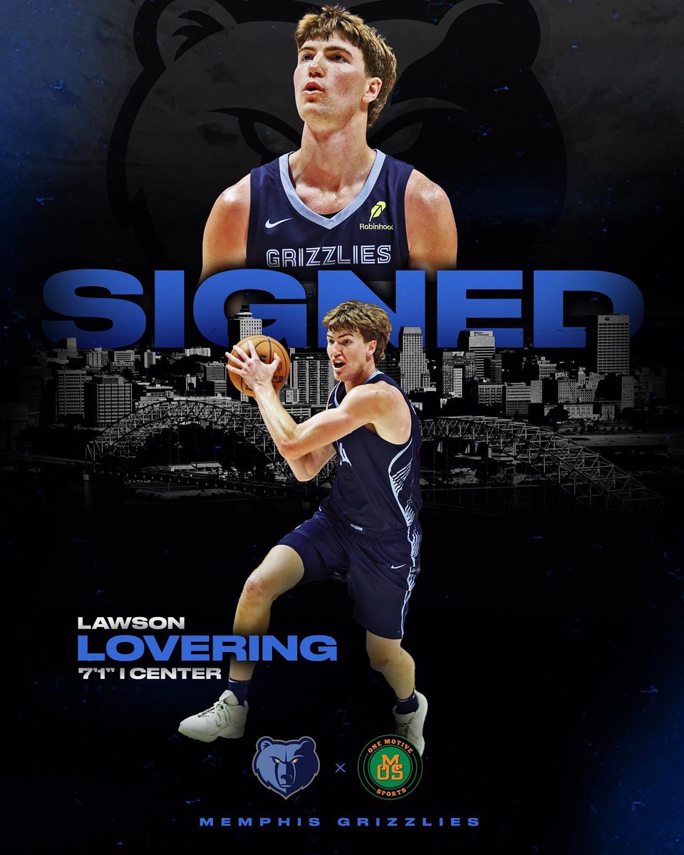 ‼️OMS CLIENT CONTRACT SIGNING‼️ We are thrilled to announce that OMS Rookie client, Lawson Lovering has agreed to terms on an NBA Exhibit 10 Contract with the Memphis Grizzlies! 

The 7’1” C from Cheyenne, WY. played in NBA Summer League with the Grizzlies. 

Huge move for Law!