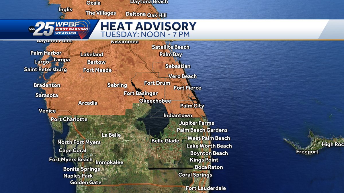 A new Heat Advisory will go into effect Tuesday at Noon through 7 PM for Okeechobee and the Treasure Coast.