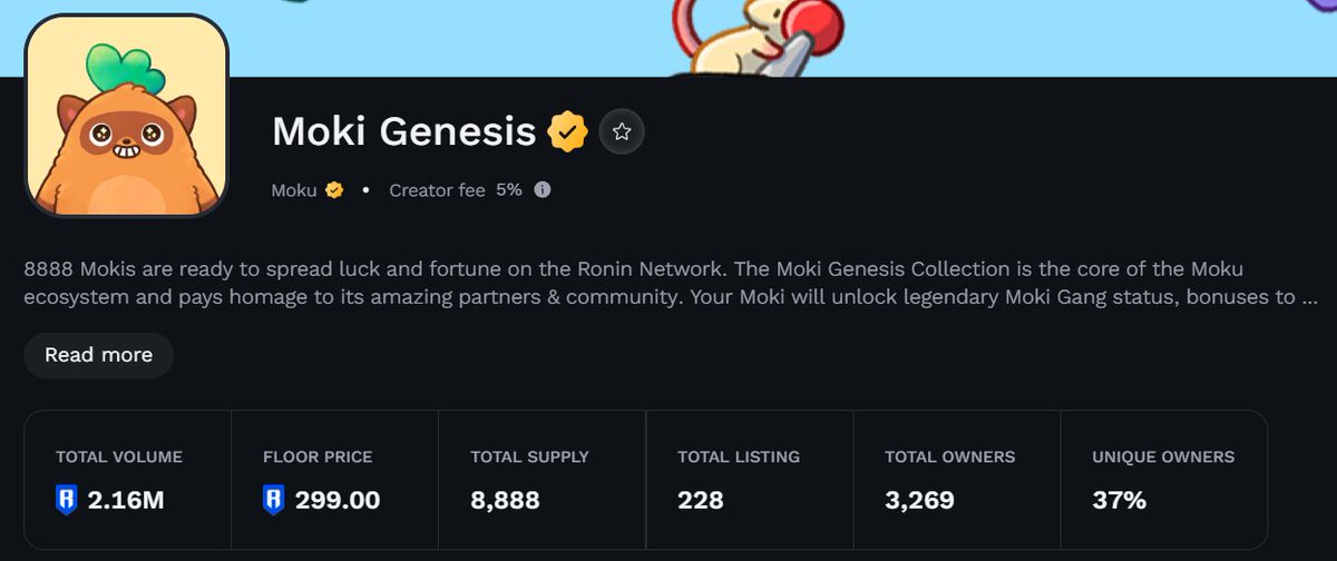 Runi207's tweet image. #moki is on fire today. Continues to climb to 299 Ron! Must be the mascot!
@Moku_HQ @Ronin_Network @zentry @WokuWeekly