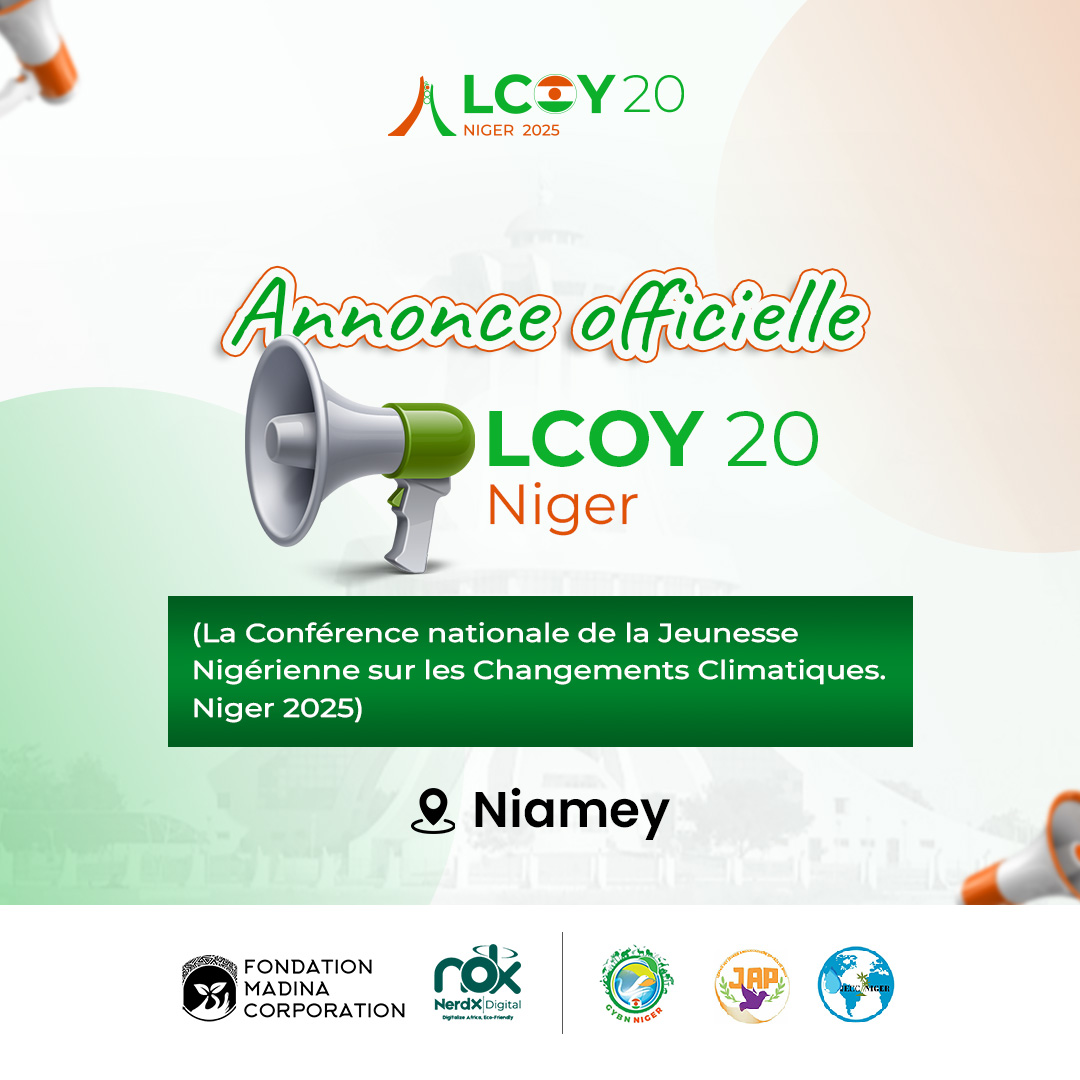 lcoyniger's tweet photo. 📢 Annonce officielle :

Le Niger tiendra sa 1ʳᵉ LCOY sur le climat ! 🇳🇪🌿

🗣️ Une opportunité pour que la jeunesse nigérienne fasse entendre sa voix.

#LCOYNiger2025 #Youth4Climate #SahelVoices https://t.co/8ROxH0cfxU