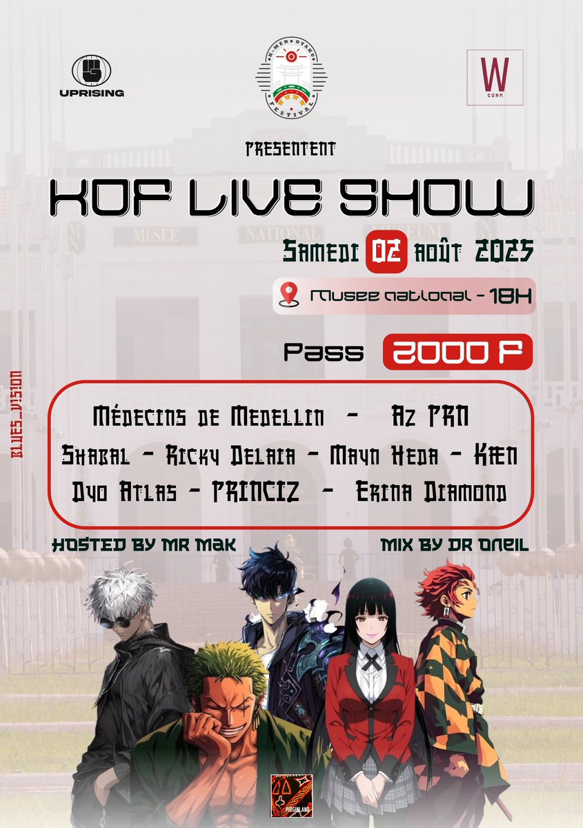 BIKIM (@up_ri_sing) on Twitter photo Hey! Tu fais quoi ce weekend ??
En collaboration avec <a href="/WolfCorplelabel/">WOLF CORP.</a>, nous t'offrons le KOF LIVE SHOW au <a href="/kmerotakufest/">K-MER OTAKU FESTIVAL</a>. Ce samedi 02/08 au Musée national dès 18H.
Viens partager un bon moment autour de la culture japonaise et de la musique urbaine 237 ! Cc <a href="/iamazprn/">Az PRN</a> Hey! Tu fais quoi ce weekend ??
En collaboration avec <a href="/WolfCorplelabel/">WOLF CORP.</a>, nous t'offrons le KOF LIVE SHOW au <a href="/kmerotakufest/">K-MER OTAKU FESTIVAL</a>. Ce samedi 02/08 au Musée national dès 18H.
Viens partager un bon moment autour de la culture japonaise et de la musique urbaine 237 ! Cc <a href="/iamazprn/">Az PRN</a>