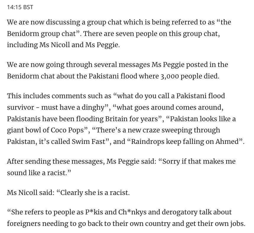 I’m already seeing TERFs equivocating and attempting to make excuses for Sandie Peggie with regard to today’s disclosures. 

Let’s not forget: this isn’t a case of hearsay. The evidence is in the form of printouts from a group chat, and there’s no doubt that Peggie wrote it.