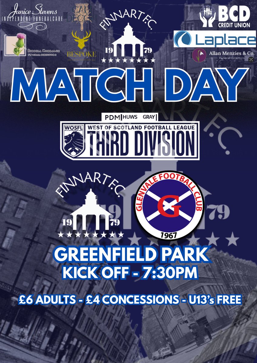 🔵⚫️🔵 NEXT MATCH 🔵⚫️🔵

After a disappointing first game of the season, the next one is upon us in no time.

The boys will be looking to forget Saturday and get their season going this Wednesday night as we take on <a href="/GlenvaleAFC67/">Glenvale AFC</a> at Greenfield Park.