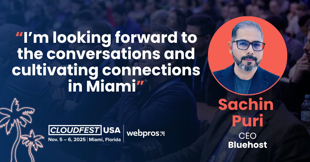 “I’m excited to join CloudFest for the first time and share how we’re reimagining the web experience...” – Sachin Puri, CEO <a href="/bluehost/">Bluehost</a>

Secure your ticket! Prices increase on 8/1: eu1.hubs.ly/H0kZyxB0
