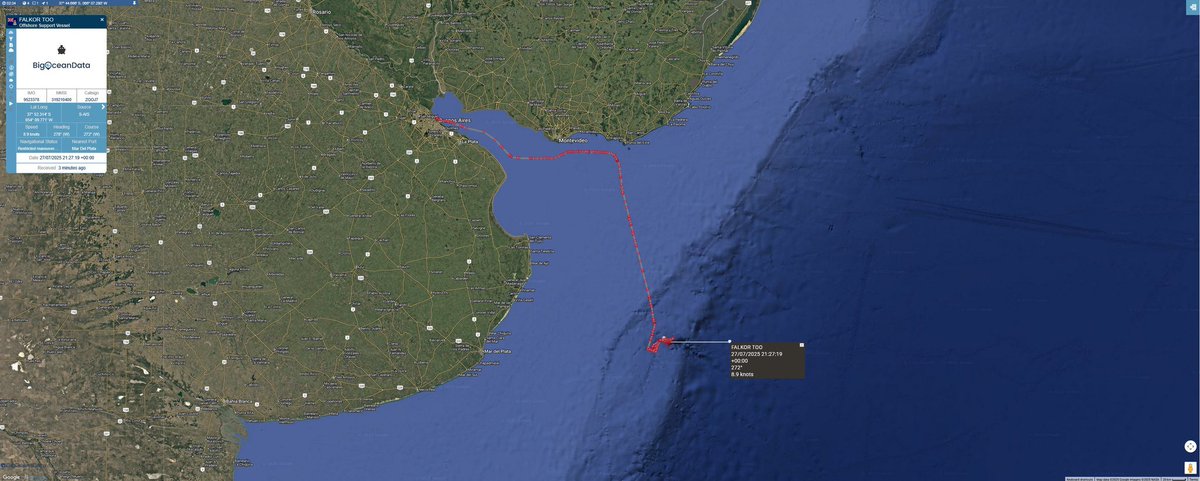 PFLisandro's tweet image. ⚫ El busque oceanográfico R/V Falkor Too, de Reino Unido, está en aguas argentinas, a la altura de Mar del Plata.
Mapea y toma muestras del lecho marino con un vehículo no truipulado ROV.
Repito: ¿Qué va a hacer Fuerza Patria para defender nuestra soberanía marítima?