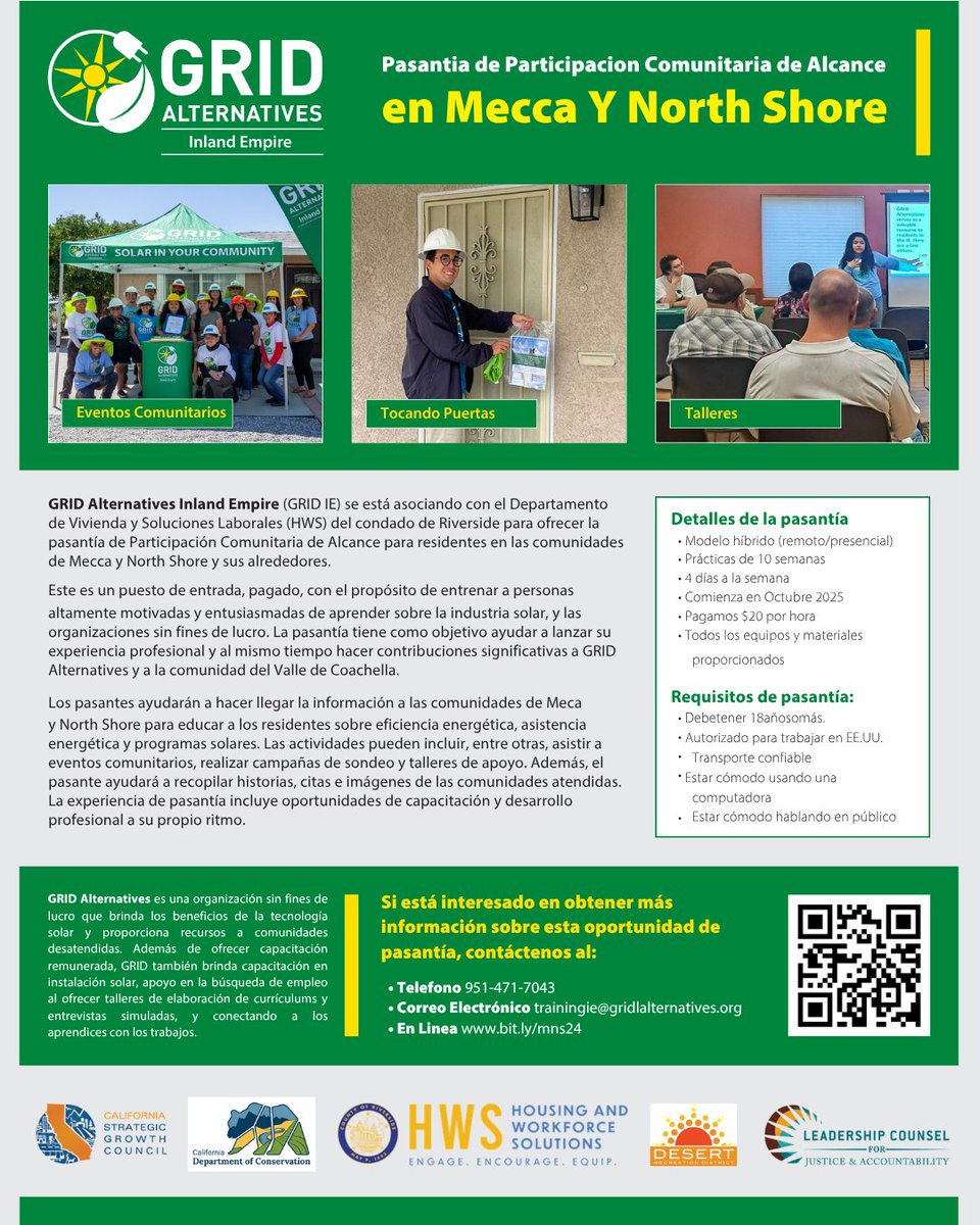¡Estamos buscando personas para la pasantía de alcance comunitario para la comunidades de Mecca Y North Shore!

✅ 10 semanas, 4 días/semana
✅ Trabajo híbrido
✅ $20 la hora

Obtenga más información y postúlese:
🟡 951-471-7043
🟡 Visita nuestra biografía bit.ly/mns24