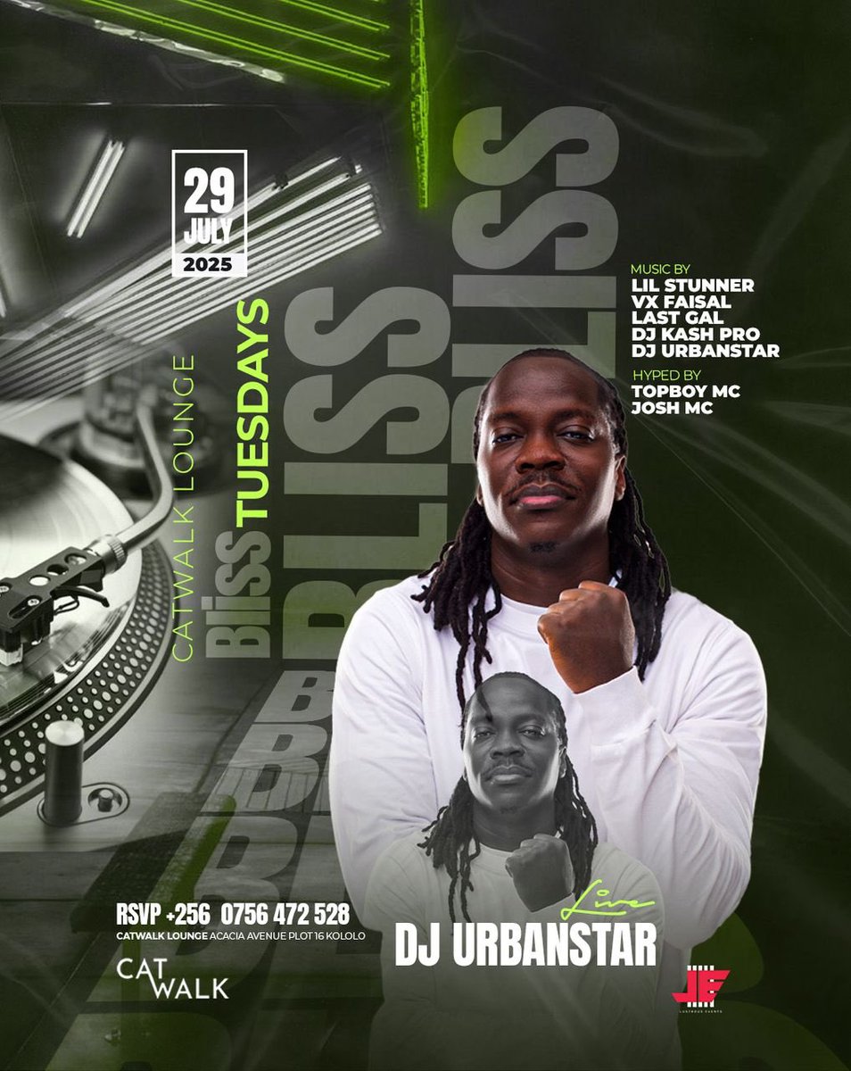 Carol Primah (@iamcarolprimah) on Twitter photo This Tuesday we bring you Dj Urbanstar <a href="/CatwalkKla/">Catwalk Lounge Kampala</a> , you can’t afford to miss this!!
#BlissTuesdays This Tuesday we bring you Dj Urbanstar <a href="/CatwalkKla/">Catwalk Lounge Kampala</a> , you can’t afford to miss this!!
#BlissTuesdays
