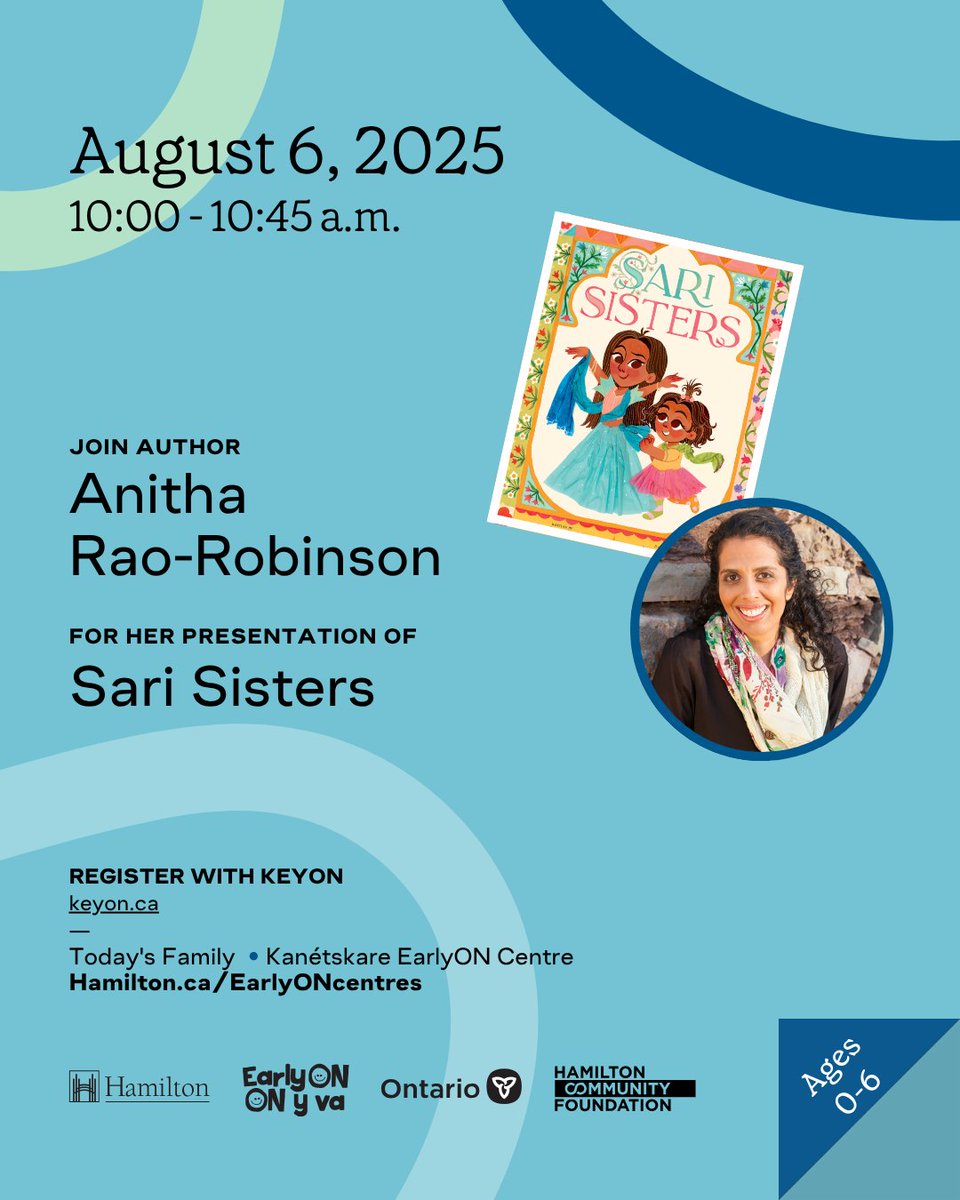 Telling Tales (@tellingtalesorg) on Twitter photo Author Anitha Rao-Robinson will be presenting her newest release, "Sari Sister's" at Today's Family Centre in our second-last EarlyON presentation of the season! 
How to register: sign into keyon.ca and check out the calendar. Author Anitha Rao-Robinson will be presenting her newest release, "Sari Sister's" at Today's Family Centre in our second-last EarlyON presentation of the season! 
How to register: sign into keyon.ca and check out the calendar.