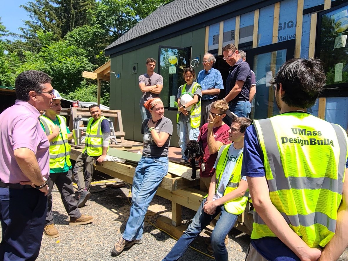 UMassChancellor's tweet image. Each year, the students of UMass DesignBuild design and construct one new home. I met with this year’s cohort who are working directly with the future residents to design a home tailored to their needs, a powerful example of community-centered learning in action at UMass.