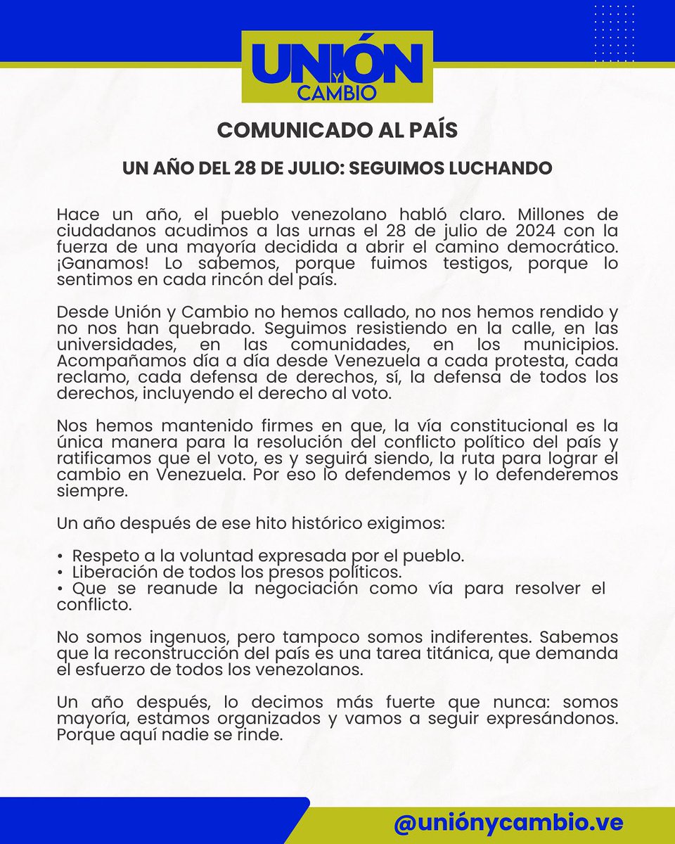 #Comunicado | Un año del 28 de julio: Seguimos luchando
