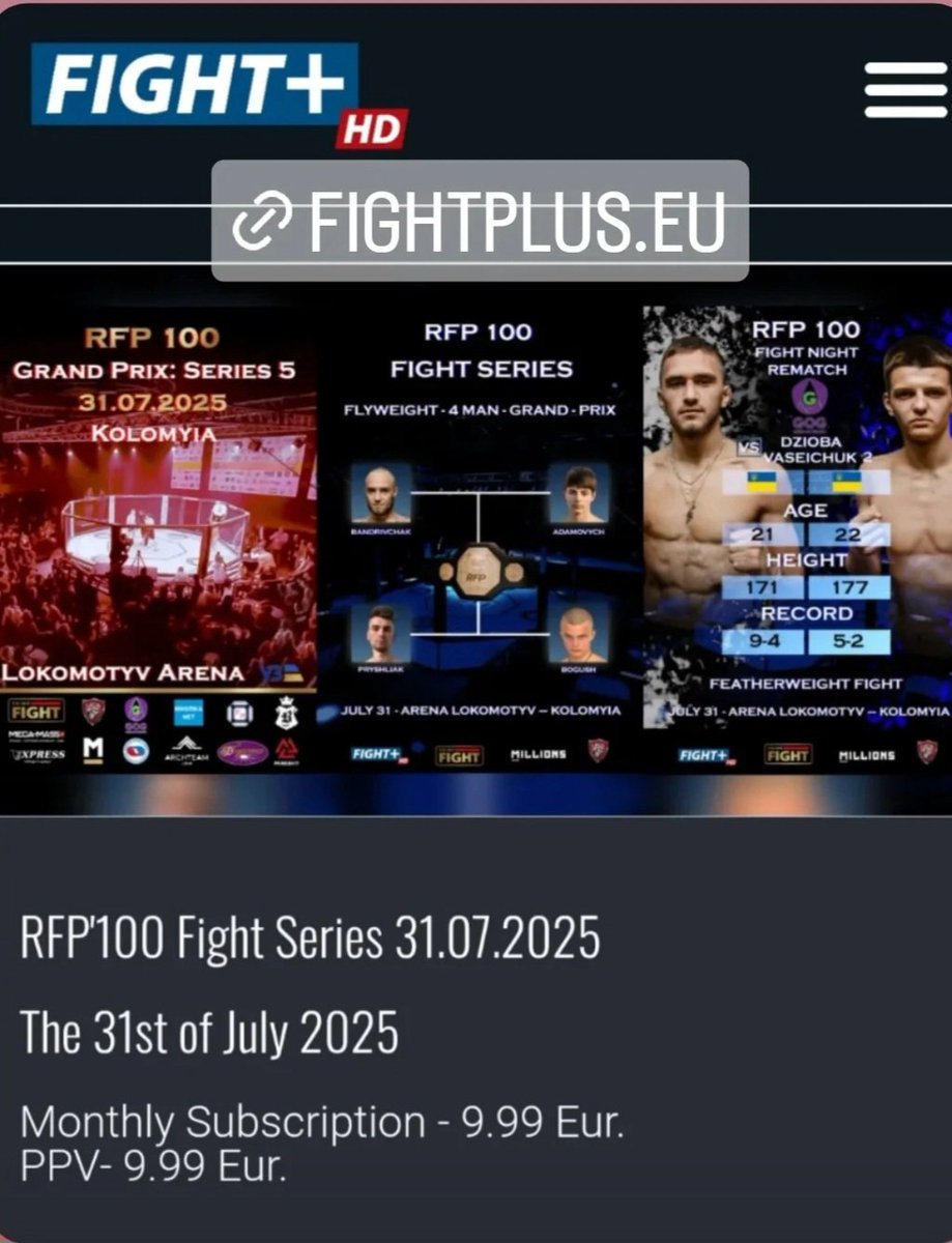 FightMatrix.com (@fight_matrix) on Twitter photo Check out Ukraine's RFP 100th MMA event! You don't want to miss this special event! Vitaliy Vovk of <a href="/LeagueRFP/">Real Fight Promotion</a> is an exceptional promoter. He's given 18 years to RFP and even more to combat sports all around. I wish him and his dedicated team the best of luck! The event can be Check out Ukraine's RFP 100th MMA event! You don't want to miss this special event! Vitaliy Vovk of <a href="/LeagueRFP/">Real Fight Promotion</a> is an exceptional promoter. He's given 18 years to RFP and even more to combat sports all around. I wish him and his dedicated team the best of luck! The event can be