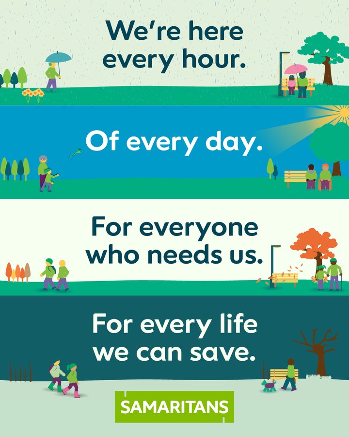 SNEEICB_WS's tweet image. There’s no schedule for when life gets tough. That’s why @Samaritans are there every hour, every day - for anyone who needs someone to listen.
📱 Call free, 24/7 on 116 123