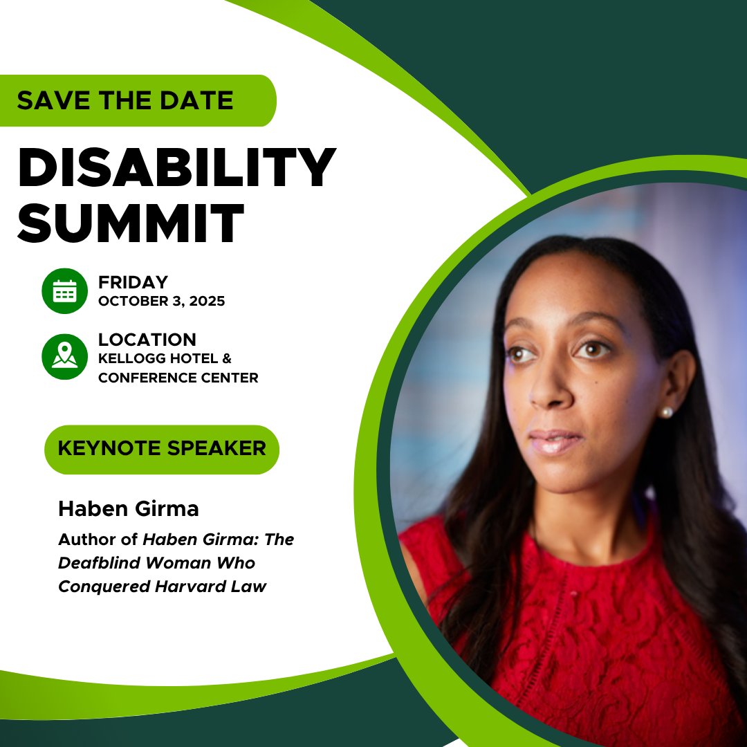 MSU RCPD (@msu_rcpd) on Twitter photo The 2nd Annual #DisabilitySummit is October 3, 2025, at the MSU Kellogg Center. Hear from keynote speaker <a href="/HabenGirma/">Haben Girma👩🏿🦯</a>, and engage in conversations about disability inclusion, accessible practices, and lived experience.
More details and registration information coming soon! The 2nd Annual #DisabilitySummit is October 3, 2025, at the MSU Kellogg Center. Hear from keynote speaker <a href="/HabenGirma/">Haben Girma👩🏿🦯</a>, and engage in conversations about disability inclusion, accessible practices, and lived experience.
More details and registration information coming soon!