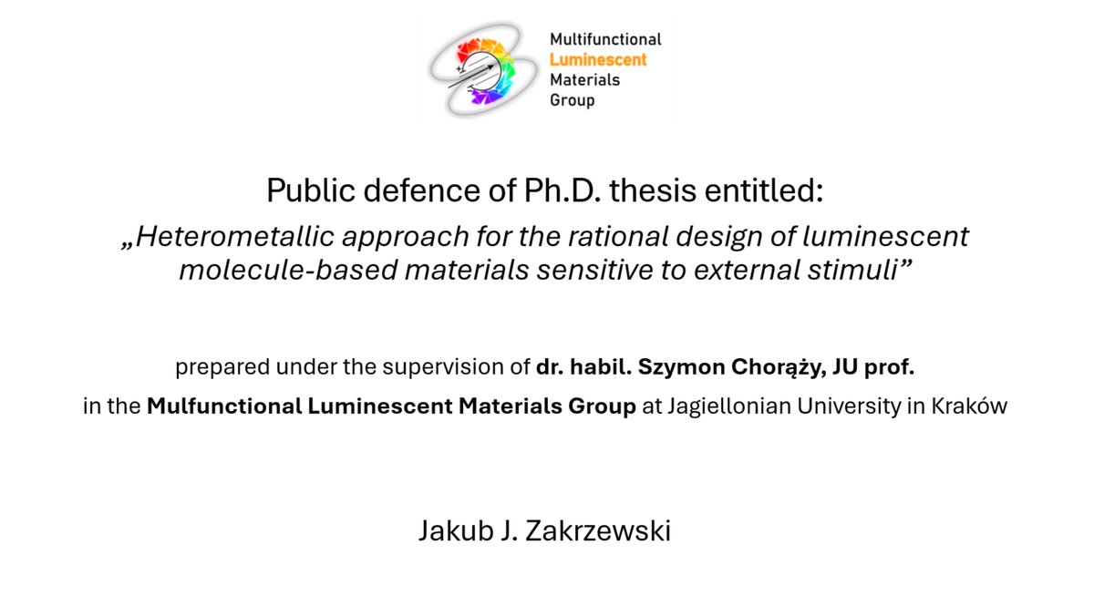 Multifunctional Luminescent Materials Group (MLMG) (@multilumimater) on Twitter photo Today, the member of MLMG, Jakub Zakrzewski successfully defended the Ph.D. thesis prepared under the supervision of our head, Szymon. Thank you <a href="/LabWeber/">Birgit Weber</a> <a href="/ExcitonQueen/">Paulina Plochocka</a> and <a href="/SzyszkoBart/">Bartosz Szyszko</a> for preparing the reviews. And, of course, congratulations to Dr. Jakub! 🥳 Today, the member of MLMG, Jakub Zakrzewski successfully defended the Ph.D. thesis prepared under the supervision of our head, Szymon. Thank you <a href="/LabWeber/">Birgit Weber</a> <a href="/ExcitonQueen/">Paulina Plochocka</a> and <a href="/SzyszkoBart/">Bartosz Szyszko</a> for preparing the reviews. And, of course, congratulations to Dr. Jakub! 🥳
