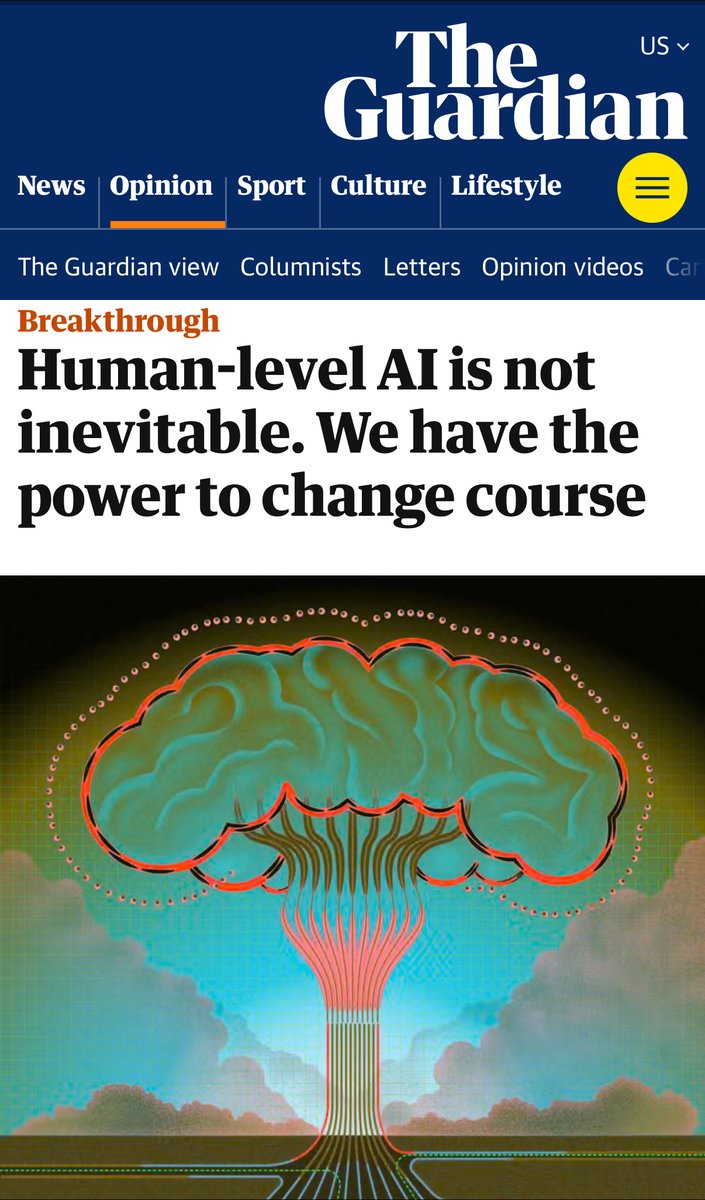 Artificial general intelligence is not inevitable.

My latest for The Guardian challenges one of the most popular claims made about AGI.

Among those who believe AGI is possible, it's common to think it's unstoppable, whether you're excited or terrified of the prospect 🧵