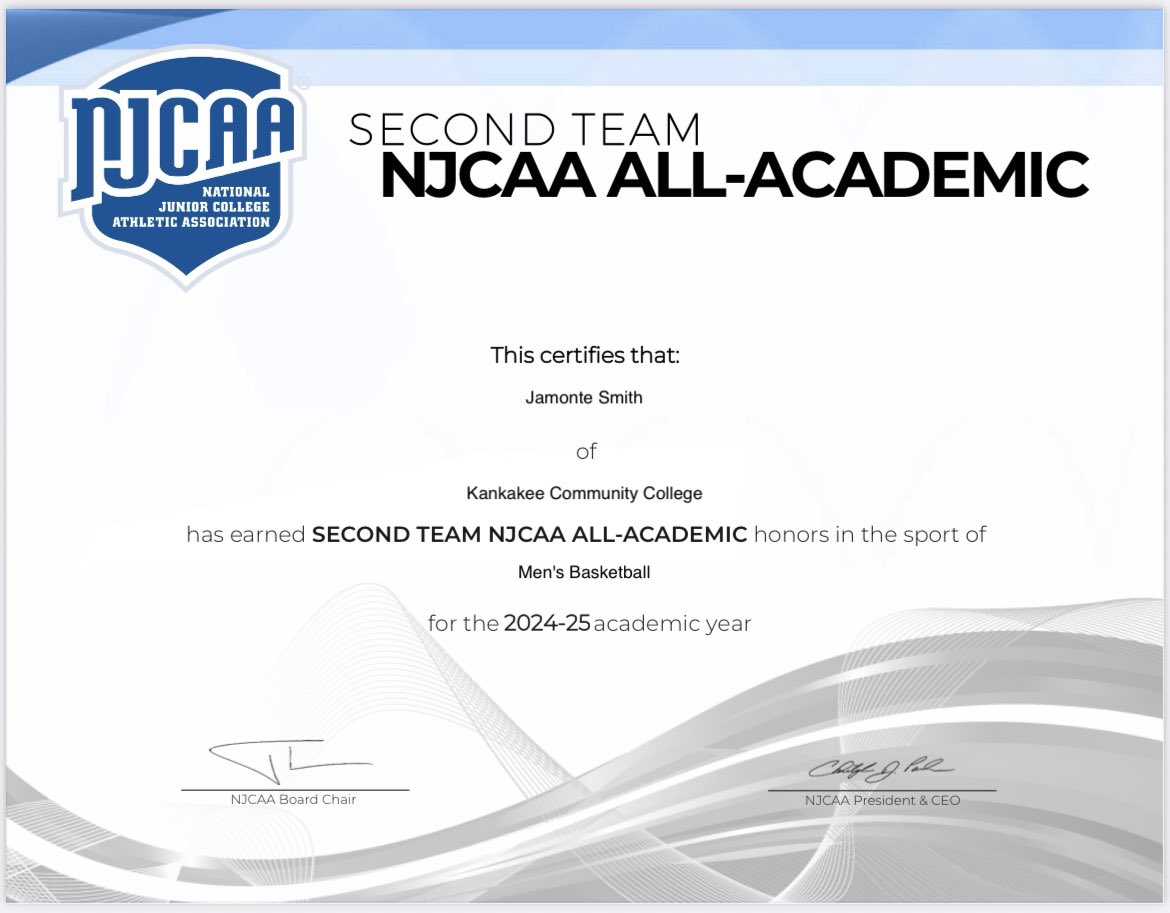 Congrats <a href="/iamjamonte2/">Jamonte Smith</a> on Second Team NJCAA All-Academic! This is his THIRD time achieving the honor📚 #BeCavalier