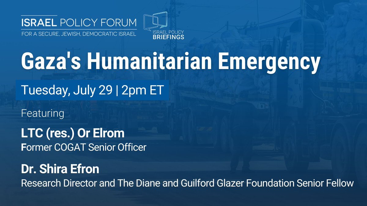 Join us for a webinar on this issue tomorrow, July 29, at 2pm ET, featuring LTC (res.) Or Elrom, former COGAT senior officer, and <a href="/ShiraEfron/">Shira Efron</a>, moderated by <a href="/ReichmanShanie/">Shanie Mieka Reichman שני מיקה ריישמן</a>.

Register now: israelpolicyforum.zoom.us/webinar/regist…