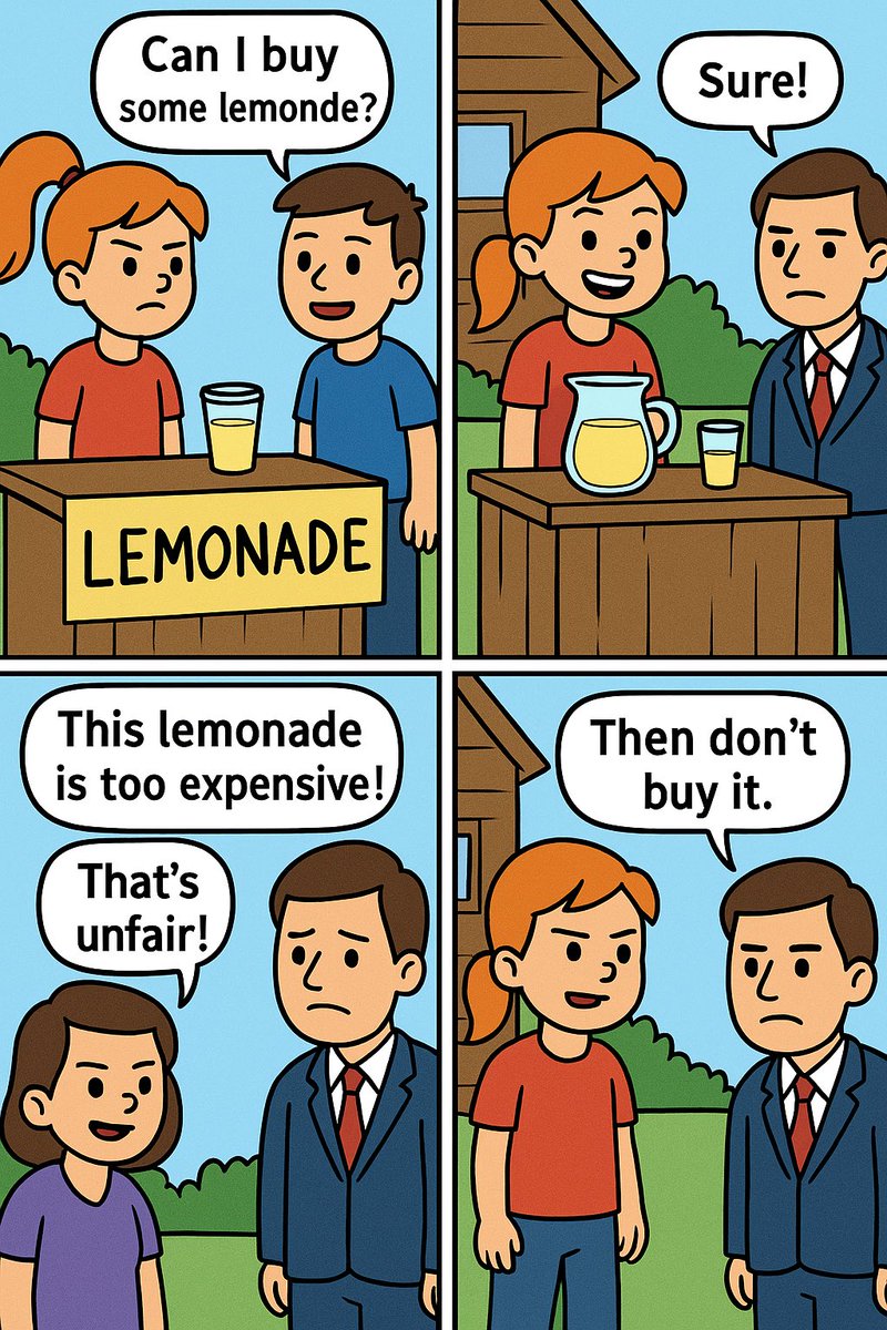 John “TIG” Tiegen (@tigtiegen) on Twitter photo <a href="/DogRightGirl/">Spitfire</a> Okay, class — here’s what’s going on:
Imagine you have a lemonade stand. You let your neighbor sell their lemonade at your stand, no problem. But when you try to sell yours at their stand, they say:
“Whoa, sorry your lemons are too sour. You need 50 papers, a safety test, and a <a href="/DogRightGirl/">Spitfire</a> Okay, class — here’s what’s going on:
Imagine you have a lemonade stand. You let your neighbor sell their lemonade at your stand, no problem. But when you try to sell yours at their stand, they say:
“Whoa, sorry your lemons are too sour. You need 50 papers, a safety test, and a