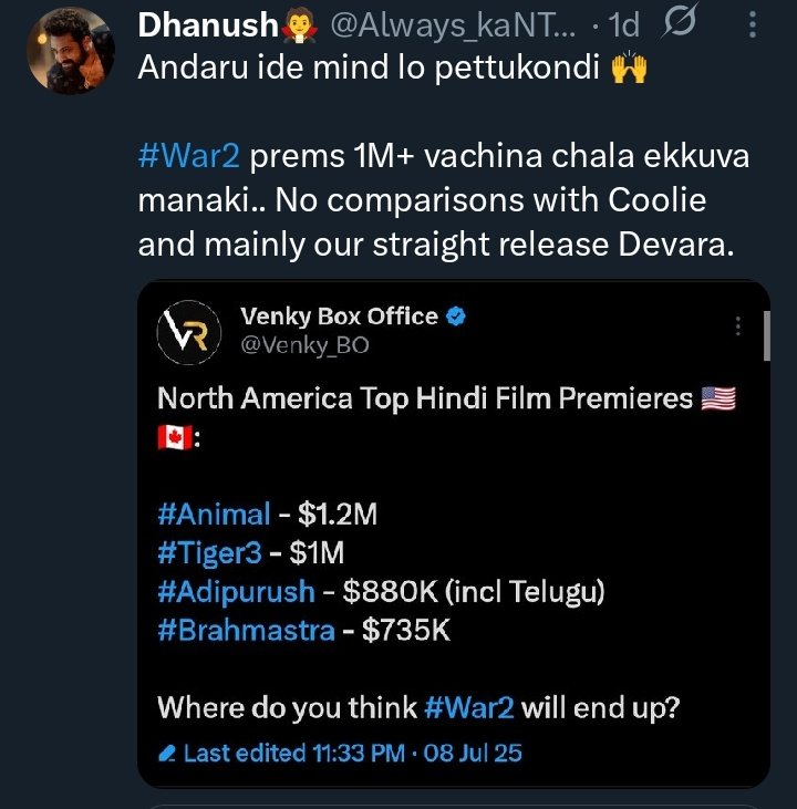 RaeesHere_'s tweet image. Funds Ranattu unnai #War2