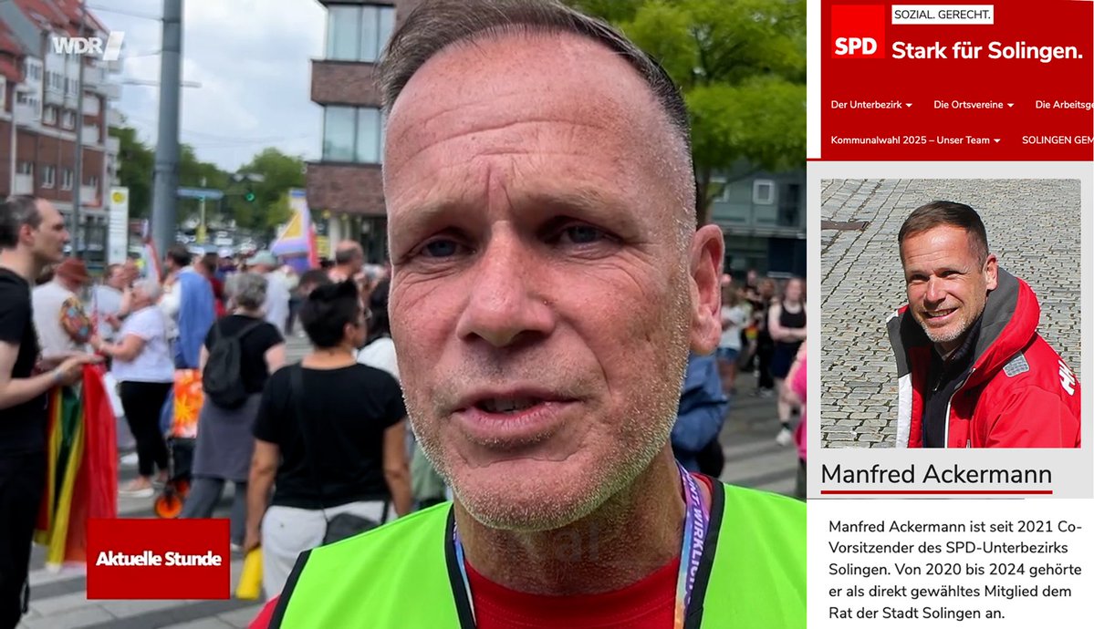Der WDR interviewt anonyme Teilnehmer auf dem CSD in Solingen, dem sog. "Klingenpride". Zufälligerweise ist ein SPD-Politiker vor Ort und gibt ein Interview.