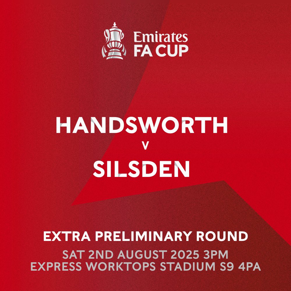 Handsworth FC (@handsworth_fc) on Twitter photo This Saturday… we host current <a href="/NCEL/">Macron NCEL</a> champions <a href="/SilsdenAFC/">Silsden AFC (C)</a> in the <a href="/EmiratesFACup/">Emirates FA Cup</a> …
3pm Ko … the magic of the cup comes to the Mount .
We need your support
£6/4 and kids go free .
Please spread the word This Saturday… we host current <a href="/NCEL/">Macron NCEL</a> champions <a href="/SilsdenAFC/">Silsden AFC (C)</a> in the <a href="/EmiratesFACup/">Emirates FA Cup</a> …
3pm Ko … the magic of the cup comes to the Mount .
We need your support
£6/4 and kids go free .
Please spread the word