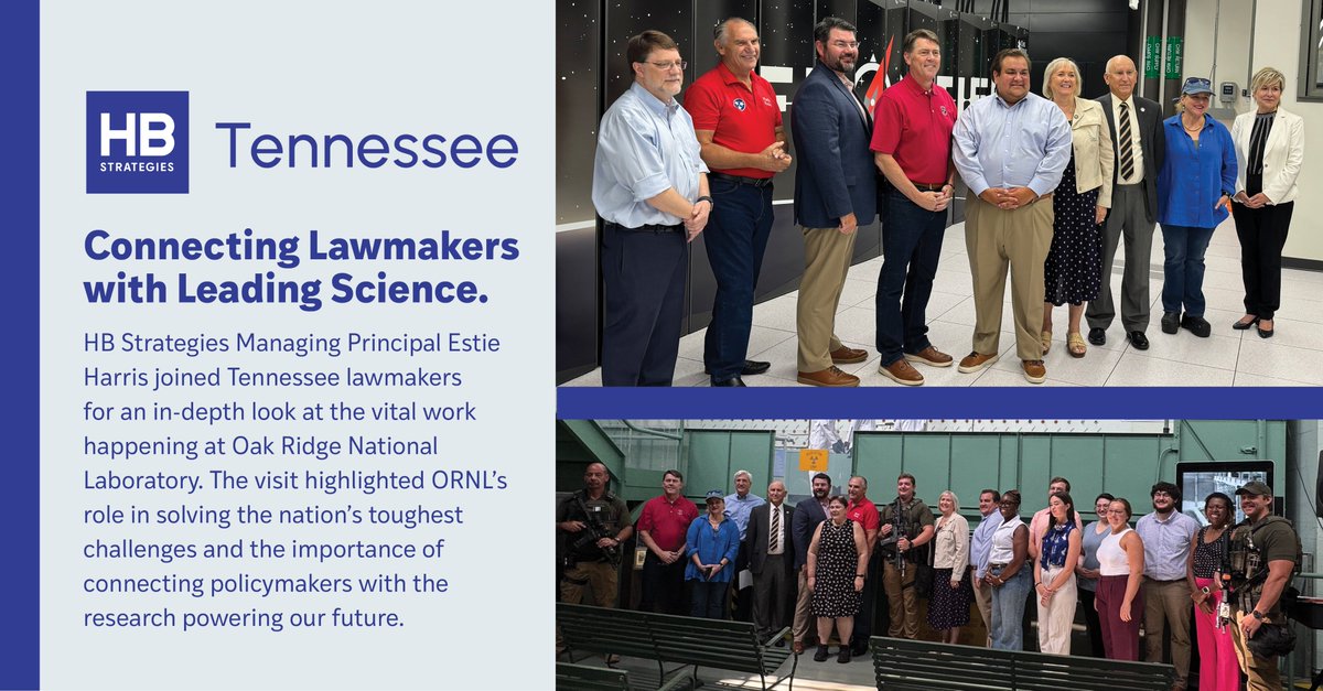 H_B_Strategies's tweet image. Estie Harris, @HB_StrategiesTN Managing Principal, recently joined members of the Tennessee Senate Energy Committee, @KnoxGov delegation, and Senate staff for an educational visit to Oak Ridge National Laboratory.
Managed by HB Strategies client UT-Battelle, the Lab is a global…