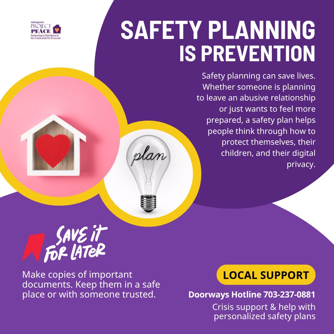 Everyone deserves to feel safe. Safety planning is a powerful first step. Call <a href="/DoorwaysVA/">Doorways</a> 24/7 for crisis support &amp; help with personalized safety plans: 703-237-0881
#SafetyPlanning #SupportSurvivors #YouAreNotAlone
