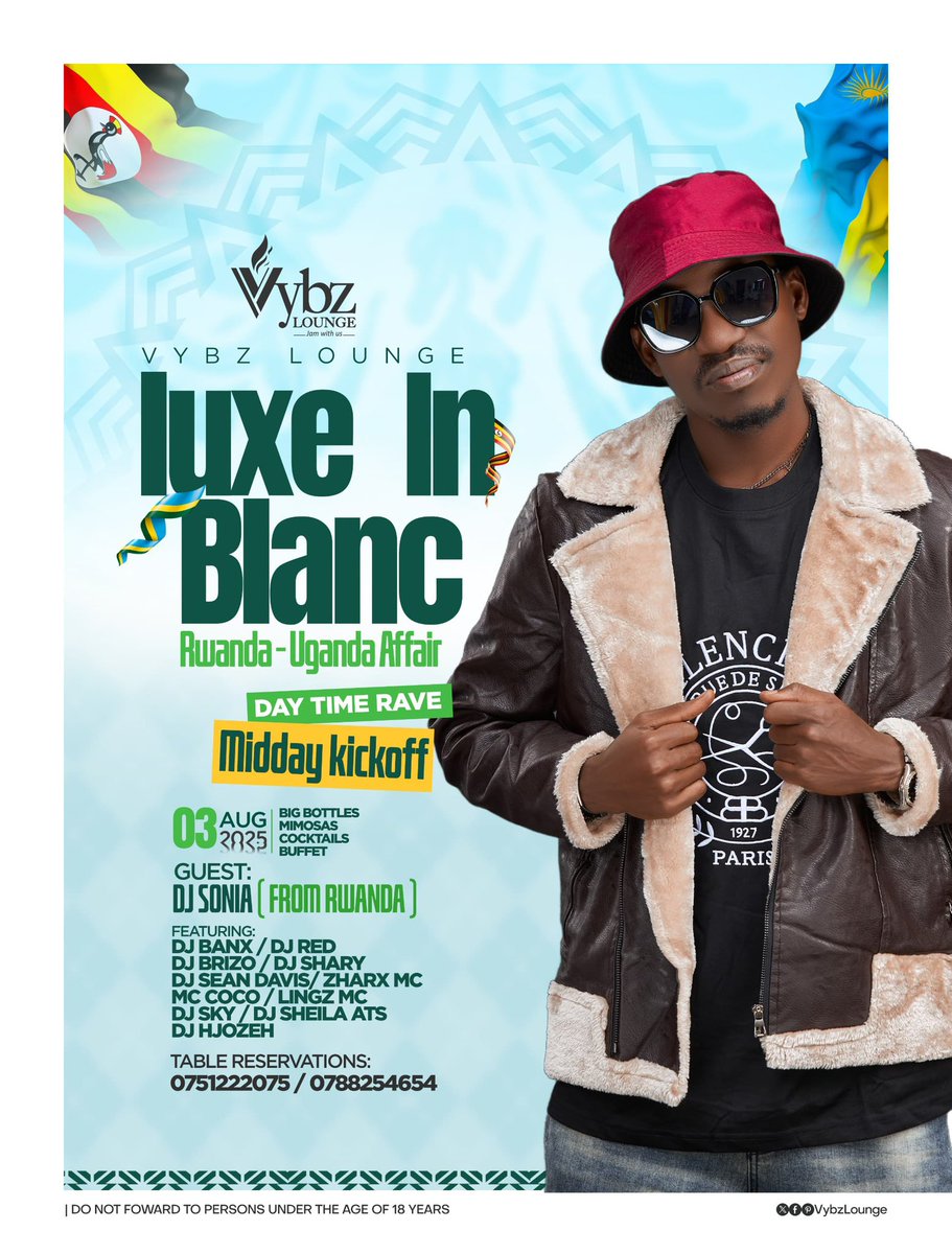 We are serving style this Sunday <a href="/Vybz_Lounge/">Vybz Lounge Mbarara</a> with the 2nd Edition of the #LuxeInBlanc
Don’t miss out A guest Dj’s performance from Rwanda 🇷🇼 Dj Sonia 🥳🔥🔥