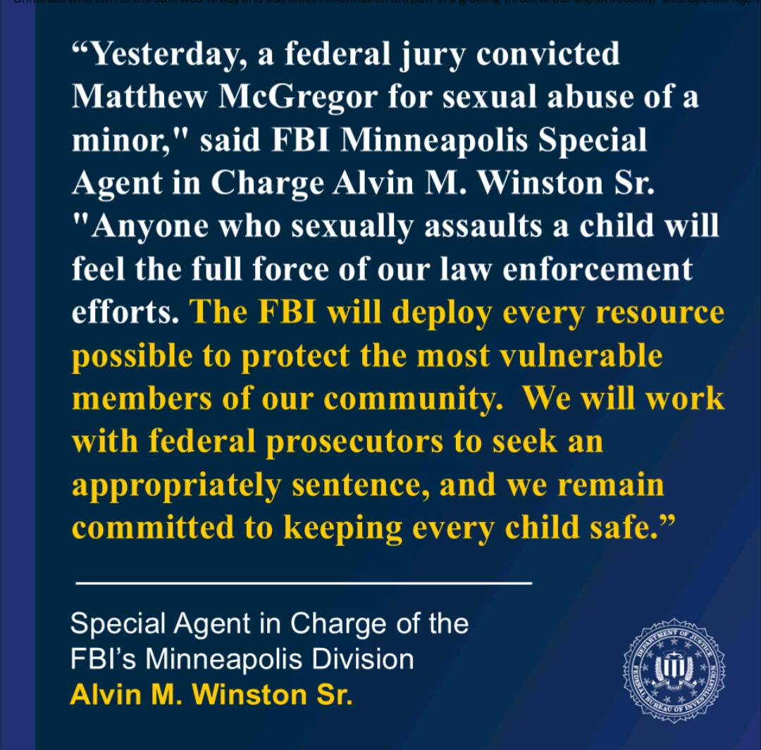 Federal Jury Finds Red Lake Man Guilty of Sexually Assaulting a Minor

Read More: ow.ly/mzPW50WwgJy