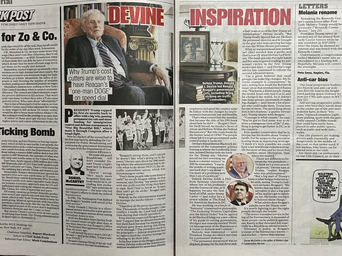 What my profile of Donald Devine looks like in print. Don was Ronald Reagan’s one-man DOGE and is a mentor to today’s enemies of Leviathan. (A weblink to the story in the next post.)