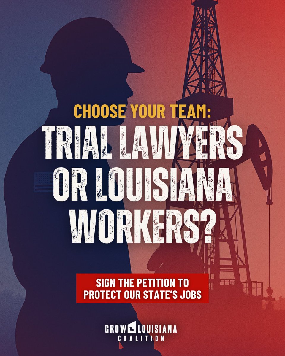 GrowLACoalition's tweet image. The choice is simple: Trial lawyers getting rich, or hardworking Louisianians keeping their jobs?
Lawsuits targeting our energy industry are threatening everything we’ve built. While some politicians play games, President Trump is standing up for the people who actually make…