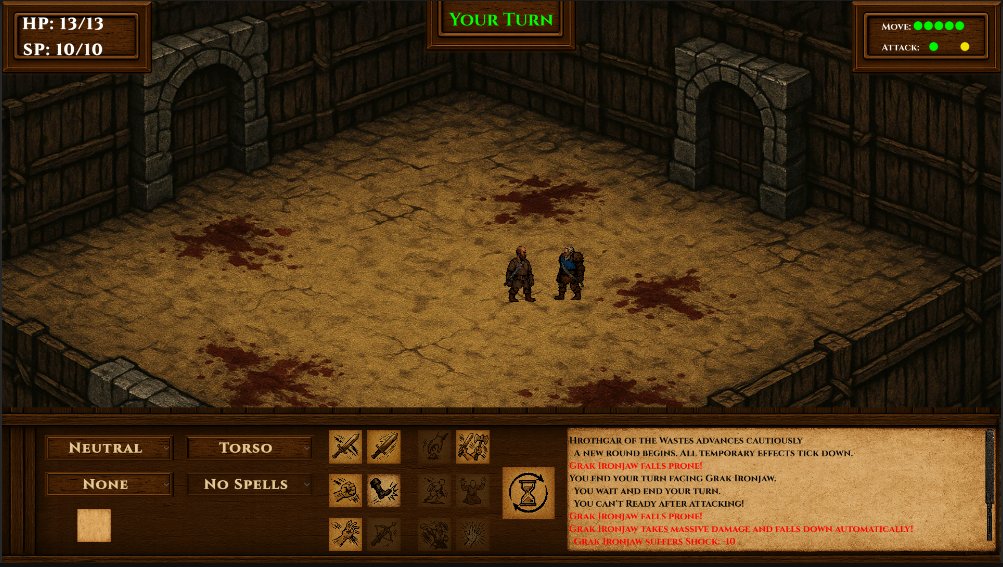 ChainsonSand's tweet image. Working on dual wielding mechanics! Now, both players and enemies can make offhand attacks—and the UI shows your remaining offhand attack with a yellow dot (top right).
Offhand strikes aren’t “full” actions like main attacks: they use a separate resource and have their own rules