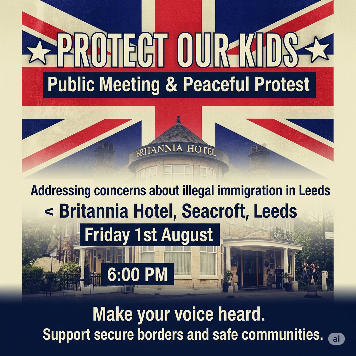 We have organised a #Protest at The Britania #Migrant Hotel in Seacroft, #Leeds on Friday at 6pm. We are raising some funds for a Bad Ass PA System so we can drown out the smelly leftys and the shit chants. 

Help us get a PA System to drown out the leftys and make our voices