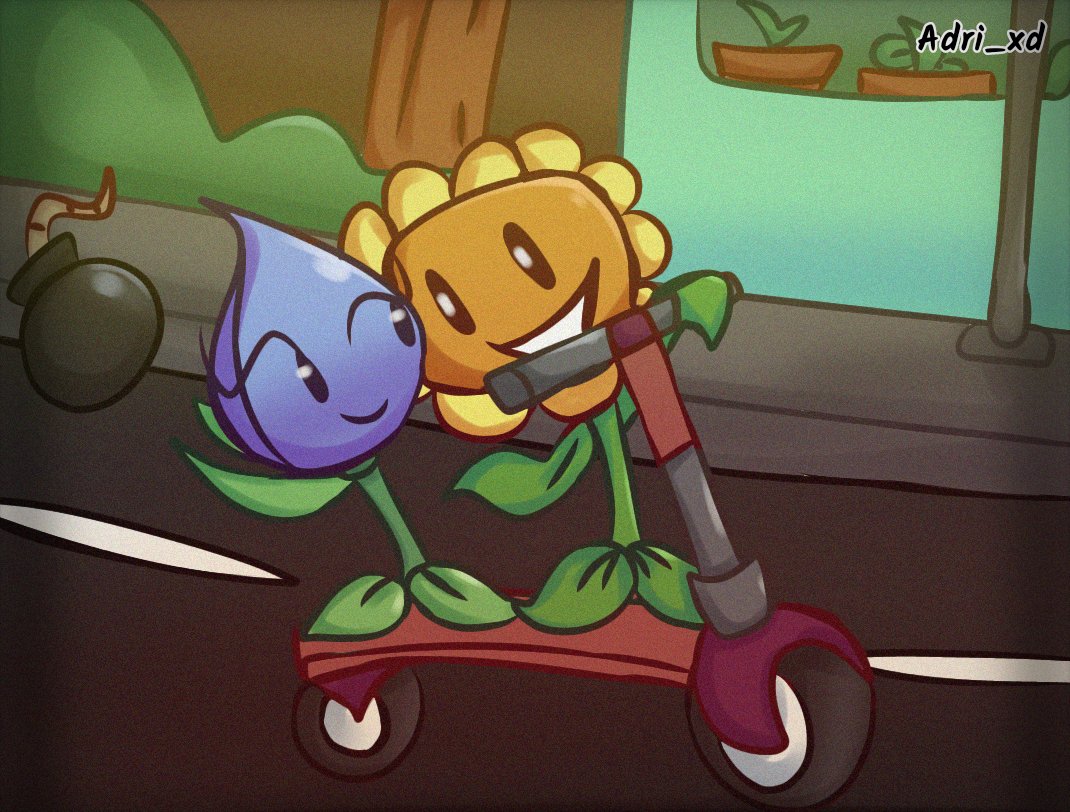 Adri_xdd_x's tweet image. Un garabato de !@#$% (hortensia azul) con otro girasol #pvzoc #pvz #plantsvszombies