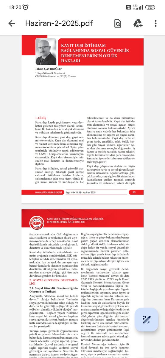 Kamuya yararlı dernek statüsünde olan Mahalli İdareler Dergisi'nde Sosyal Güvenlik Denetmenleri'nin Özlük Hakları ile ilgili makale..
#sosyalgüvenlik #çalışma #ÇSGB #denetmen #TBMM #denetmenözlükistiyor #işvesosyalgüvenlik #özlükhakları #denetim #teftiş #kamudenetim #kayıtdışı