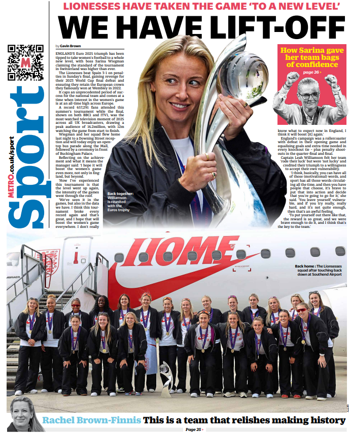 Victorious Lionesses have taken the game to another level. It's Tuesday's back page.