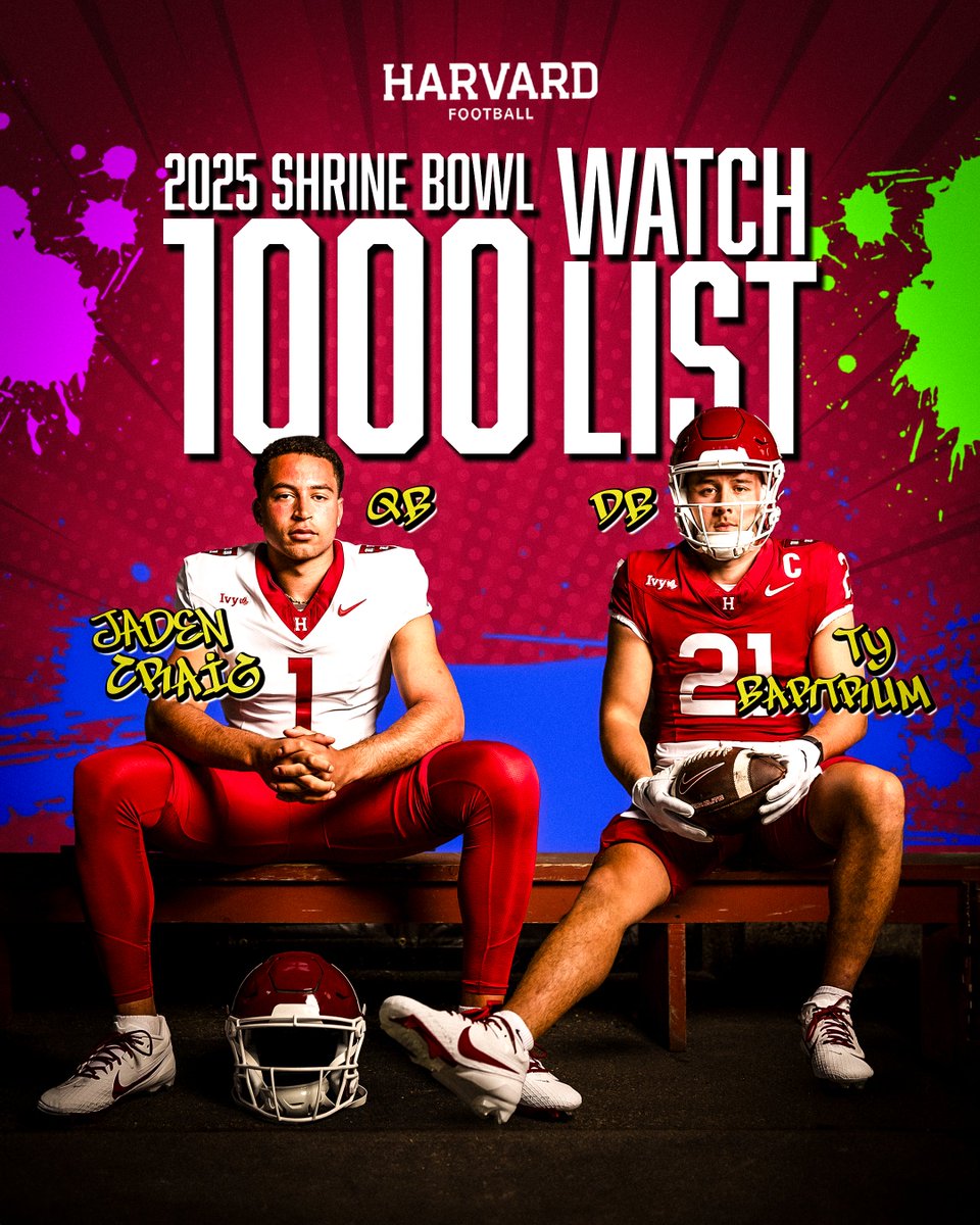 👀 Jaden Craig and Ty Bartum both checking in on the East-West Shrine Bowl 1000 Watch List!

📰 tinyurl.com/256dzxm7
🔗 shrinebowl.com/shrine-bowl-10…

#GoCrimson #OneCrimson