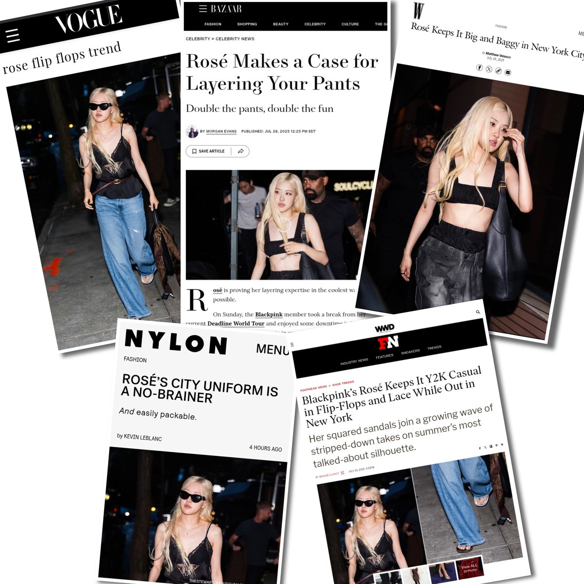 CHAESE97_'s tweet image. Major mags like Harper’s Bazaar, Vogue, W, WWD, and Nylon all highlighted #ROSÉ's NYC street moment, she totally stole the spotlight