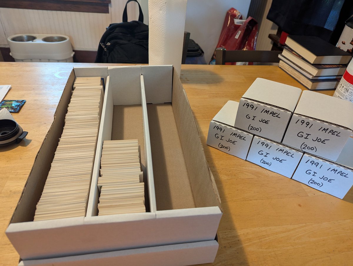 Today's 💯 guaranteed profit free activity was turning 2-1/2 rows of 1991 Impel GI Joe cards into 1-1/2 rows of cards and 5 complete sets. I may never learn.