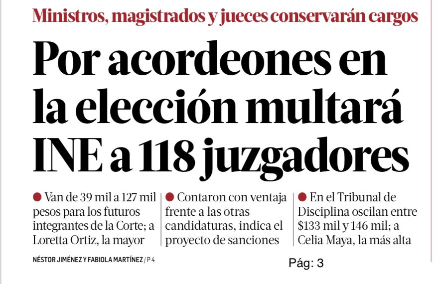 Noemi Luna (@noemiluna_zac) on Twitter photo Pura simulación: la #ElecciónJudicial debió anularse.
De qué sirven las multas si permitieron que violaran la ley los que deben impartirla.
No debe haber consejeros del <a href="/INEMexico/">@INEMexico</a> electos por voto popular y tampoco jueces, ministros y magistrados.
La justicia no se vota. Pura simulación: la #ElecciónJudicial debió anularse.
De qué sirven las multas si permitieron que violaran la ley los que deben impartirla.
No debe haber consejeros del <a href="/INEMexico/">@INEMexico</a> electos por voto popular y tampoco jueces, ministros y magistrados.
La justicia no se vota.