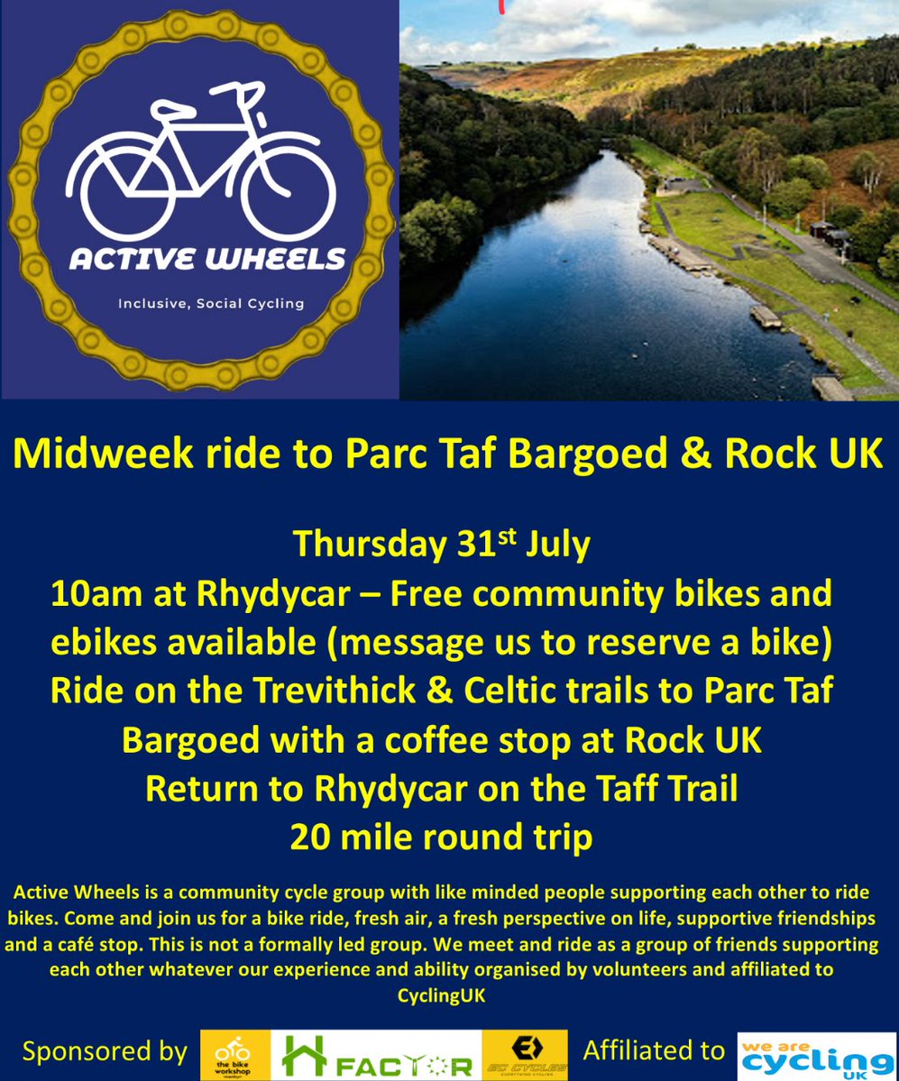 We have 3 midweek rides this week. 

Bikes and e-bikes available free of charge.
