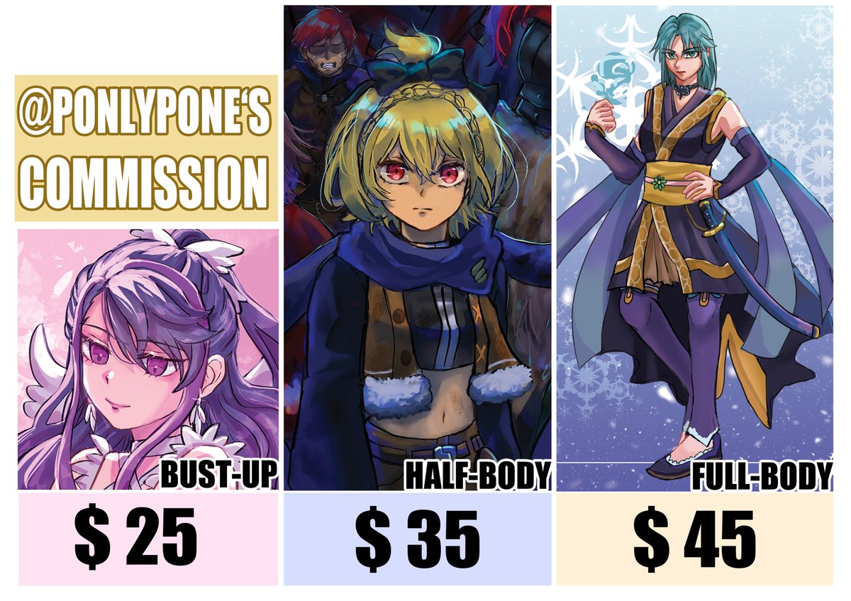 Art cms is opened!
Details: ponsartcomms.carrd.co

If you're interested, please fill in your request in this form first:
docs.google.com/forms/d/e/1FAI…

After reviewing it, I will DM you to confirm whether I'll take on your request or not!