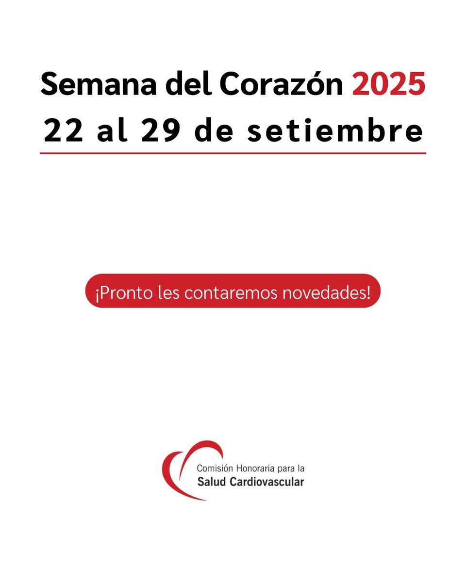 Comisión Cardiovascular (@cardiosaluduy) on Twitter photo #SemanaDelCorazón 2025
¡Invitamos a instituciones, organizaciones y comunidades a participar!
Podés sumarte durante todo el mes de setiembre 💯🎉👏📢💕
❤¡Próximamente estaremos publicando la propuesta 2025 para esta campaña!❤
<a href="/LauraGarreCastr/">Laura Garré</a>
<a href="/LuFloriol/">Lucía Florio</a> <a href="/MarioRo62276087/">Mario Romero</a> #SemanaDelCorazón 2025
¡Invitamos a instituciones, organizaciones y comunidades a participar!
Podés sumarte durante todo el mes de setiembre 💯🎉👏📢💕
❤¡Próximamente estaremos publicando la propuesta 2025 para esta campaña!❤
<a href="/LauraGarreCastr/">Laura Garré</a>
<a href="/LuFloriol/">Lucía Florio</a> <a href="/MarioRo62276087/">Mario Romero</a>