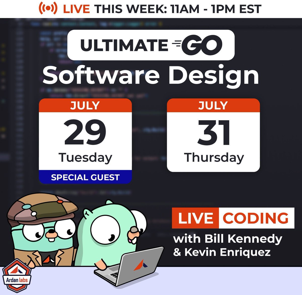 ardanlabs's tweet image. Ult. Software Design LIVE Schedule📅
Join @goinggodotnet & @KEnriquez21 in this week's streams:
Tue. 7/29 & Thu. 7/31 from 11am - 1pm EST
Stay tuned 1hr before the LIVE show for the stream link!😎
📽️Rewatch the last 41 episodes here: bit.ly/3CShDOS
#golang…